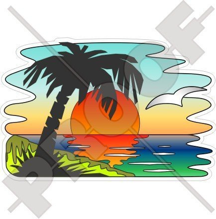 TROPISCHER SONNENUNTERGANG Palme, Exotische Feiertage TROPICAL SUNSET 150mm Auto & Motorrad Aufkleber, Vinyl Stickers