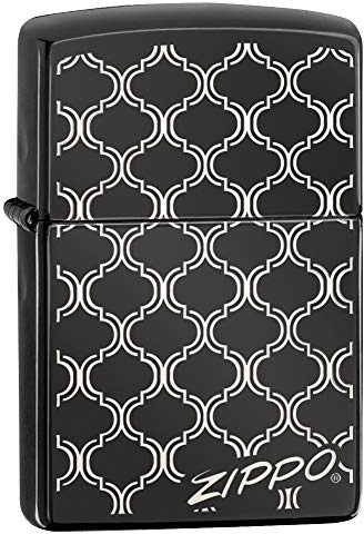 Zippo - Windproof Lighter, Art Deco, Highly Polished Black, Laser-Engraved, Refillable, Reusable, Windproof Design, Gift Box, Made in the USA