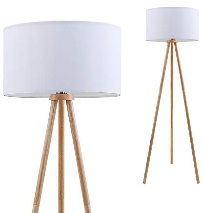 Briloner Leuchten - Stehleuchte, Wohnzimmerlampe, Stoffschirm in weiß, E27, inkl. Schnurschalter