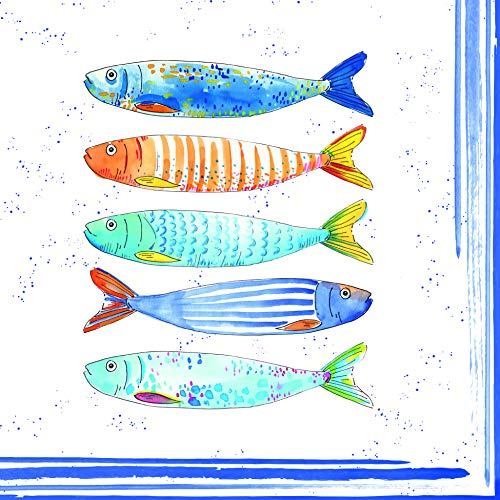 20 Servietten Bunte Fische aus dem Meer als maritime Tischdeko und für Bastelarbeiten mit Decoupage 33x33cm