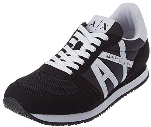Armani Exchange Herren Rio Side Logo Sneaker, Schwarz Weiß, 45 EU