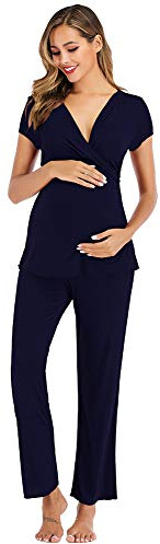 rismart kvinnor mamma- och amningspyjamas set kortärmad gravid sjukhus sovkläder t-shirt topp med byxa