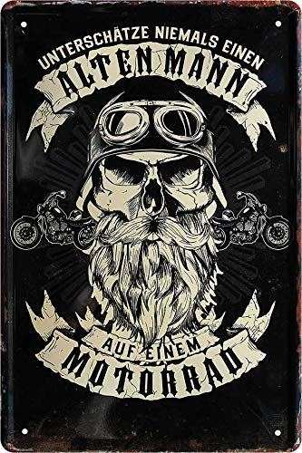 schilderkreis24 - Blechschilder Lustiger Biker Spruch: “UNTERSCHÄTZE Niemals EINEN Alten Mann AUF EINEM Motorrad” Deko Geschenkidee Motorrad Fans 20x30 cm