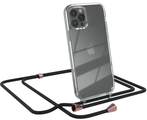 EAZY CASE Handykette kompatibel mit iPhone 12/12 Pro Handyhülle mit Umhängeband, Handykordel mit Schutzhülle, Silikonhülle, Hülle mit Band, Stylische Kette für Smartphones, Schwarz - Clips Rosé