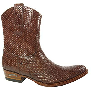 Sendra Boots 7370 Trenzado Marrone Stivaletti Uomo Western Cowboy Punta Rotonda Tacco Inclinato Pelle Treccia Cerniera Fatto A Mano Vera Pelle Talla 42