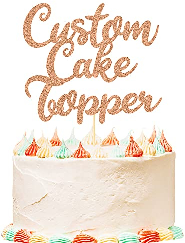 Personalised Birthday Cake Topper Customized Any Word Name Age Party Cake Decoration Double Sided Glitter Card 1st 10th 16th 18th 20th 21st 30th 40th 50th 60th 70th 80th Rose Gold