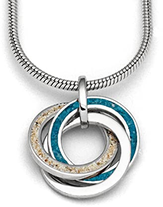 DUR Anhänger Marina 2.0 für Halskette und Armbänder bestehend aus 3 ineinander verschlungenen Ringen, gefüllt mit Strandsand, blauem Steinsand und Silber, P3899