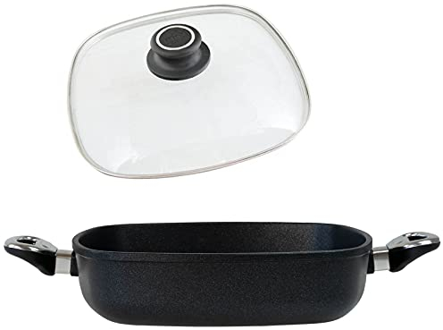BAF Kasserolle Induktion 28x28 cm mit Deckel (Set) - hoher Rand - eckige Servierpfanne antihaftbeschichtet aus Aluminiumguss - Made in Germany