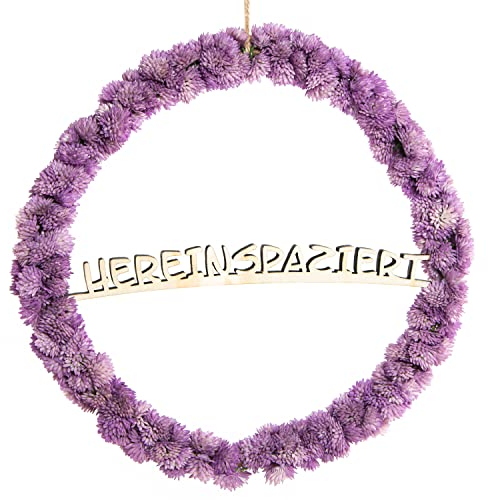 Logbuch-Verlag Türkranz lila Kunstblumen Holz Schriftzug HEREINSPAZIERT Ø 28 cm Dekokranz Tür Kranz