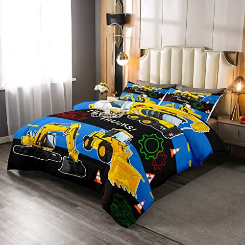Feelyou Bettwäsche Set für Kinder, LKW, Twin, Bagger, Daunendecke, Baustelle, Fahrzeug, Auto, Bettbezug für Kinder, Teenager, Schlafzimmer Dekoration, 1 Traktor Bettdecke mit 1