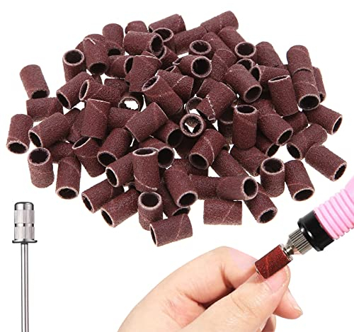 100Pcs Embouts de Ponceuse Embouts Manchons Accessoire de Manucure,#180 Grain Ponceuse Emeri Rouleaux Lime Ongles,Bandes de Ponçage Professionnelles Pour Manucure Pédicure