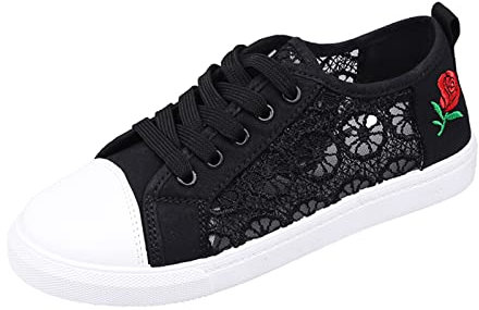 Sunnyuk Sneaker Damen Weiss Atmungsaktive Schnürschuhe für Damen, Flache Freizeitschuhe Damen Schuhe Schwarz Gebraucht