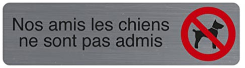 Exacompta - Réf. 67176E - 1 plaque de porte adhésive Nos amis les chiens ne sont pas admis - Sur tous supports - Aspect aluminium brossé - Dimensions : 16,5 x 4,4 cm