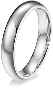 Ayoiow Männerring Gravur, Wolfram Ring Breit Schlichter 4 MM Gewölbter Bandring mit Bequemer Passform Silber Größe 70 (22.3)