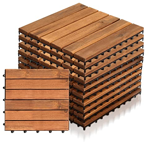 Vigevee Piastrelle Esterno 30 x 30 cm, 11 pezzi Pavimento per Esterno Pavimento Giardino ad Incastro per Patio Terrazza Balcone Piscina 1 m Tagliabile