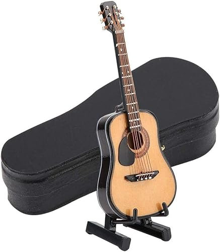 Honiwu Miniatur-Gitarrenmodell aus Holz, Gitarrenmodell-Dekoration, Mini-Musikornamente zum Basteln, Musikinstrumenten-Ornament, Gitarreninstrumenten-Modell mit Ständer und Koffer für Home(10CM)