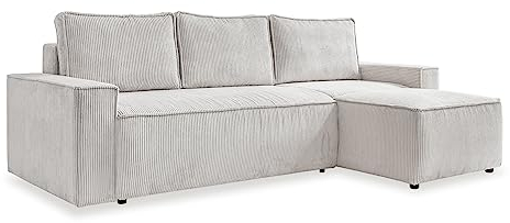 MIUFORM Ecksofa Brave Dave - L-Form mit Schlaffunktion & Bettkasten, Cord Beige, 250 cm x 156 cm x 89 cm