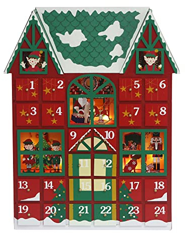 Weihnachten Adventskalender Haus aus Holz mit 24 Schubladen & LED zum Befüllen kleiner Geschenke Countdown bis Weihnachtsdeko Pioneer-Effort