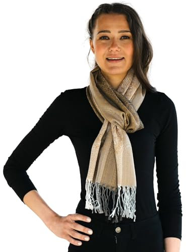 NELUHA Pashmina Schal braun paisley gemustert für Damen und Herren Schultertuch Tuch 185cm x 70cm Stola