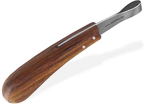 Hufmesser für Pferde Klauenmesser Rinnmesser Große Schlaufe Schlaufenmesser Hufpflege-Messer Profi Hufschmied Werkzeug Spezialstahl Rostfrei mit ergonomischem Griff 2-Fach genietet für Tiere mit Hufe