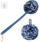 VANZAVANZU Loofah Sponge Set Shower Puff, 17 Anti-Slip Plastic Long Handle Loofah Body Scrubber with Exfoliating Shower Sponge, PE Soft Mesh Bath Sponge Luffa-Blue with White Edge