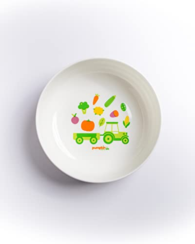 Pumpkin Organics Kinder Porzellan Schüssel - rutschfester Kinderteller mit Saugnapf - spülmaschinengeeignet - Beikostzubehör - perfekt für Baby Led Weaning - ab 6+ Monate - 600ml - 1 Stück