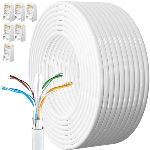 Cable Ethernet 30 Metros, Cat 6 Cable de Red Exterior FTP Blindado Cable a Granel Rj45 Network Cable Blanco Cable Internet Alta Velocidad Cable Lan 250MHz Cabo de Rede para Enrutador Módem
