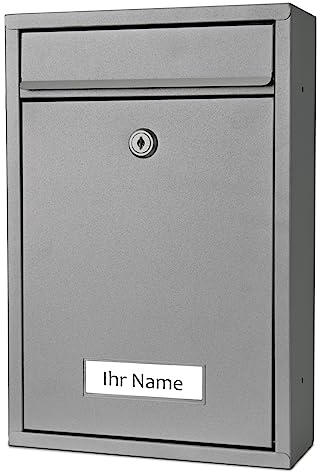 Verda Briefkasten mit Namensschild und großem Briefschlitz, Postkasten 32 x 21 x 8 cm, Designer Wandbriefkasten, 2X Schlüssel, Schwarz (SN3664-2)