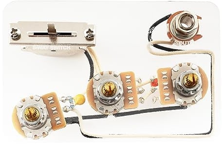 Musiclily Pro Guitarra Eléctrica Pre-cableado Kit de Electrónica para Import Strat Style SSS con Selector 5 Posiciones y 2A1B Potenciometros, Nickel Jack