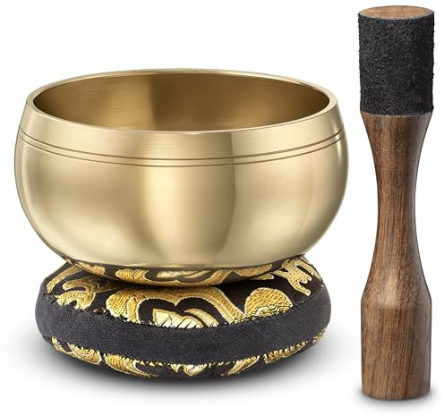 Bol Tibétain – Bol Tibétain Chantant pour la Purification et la Méditation – Silent Mind – Bol Méditation – Inclut un Maillet avec Prise en Main Type Crayon et un Coussin