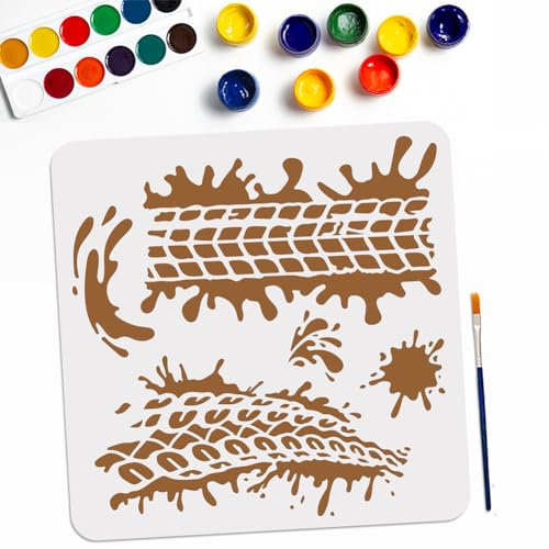 MAYJOYDIY Reifenspuren Schlammschablone Vorlage 30 x 29 cm Texturschablonen zum Malen mit Pinsel DIY Kunstschablonen zum Malen auf Holz, Leinwand, Papier, Stoff, Boden, Wand
