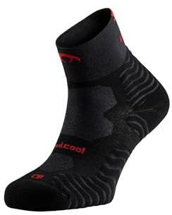 Lurbel Stone Pro, Calcetines de Trail running, Calcetines para competir, Sin costuras, Calcetín transpirable, tobilleros,Unisex (S - Negro/Rojo)