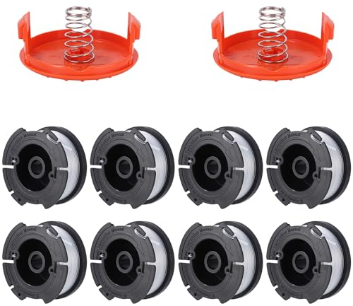 Bobina de Repuesto de Recortadora,Carretes para Cortadora de Black + Decker,8 Carretes de Cortacésped,con 2 Tapa de Bobina + 2 Resorte Bobinas de Línea de Carrete,Longitud 9,14 m, Diámetro 1.65 mm