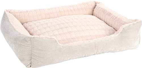 Flamingo Hundebett Verona Rechteckig Beige – A: 100 cm, B: 80 cm, C: 25 cm, Waschbar, Antislip, Warm und Zart, Stilvoll, Passt In Jedes Interieur!
