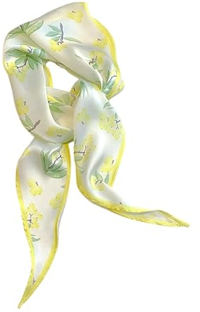 GIMIRO Satin Schal 120cm x 36cm Rhombus Bunte Schals Floral Band Mode Zubehör für Hüte, Blazer, Blusen, Kleider, Röcke, Taillenbänder, Krawatten (Yellow Loquat)