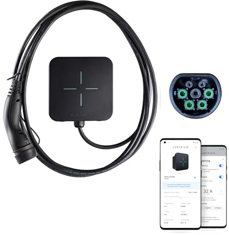 Stazione di ricarica domestica EV smart LEKTRI·CO: Wi-Fi, cavo Tipo 2 5m con shutter, 6A-32A, trifase, 22 kW, App mobile, per interni/esterni, IP54