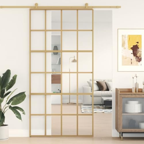 Homgoday Porte Coulissante Or 102,5 x 205 Verre Transparent ESG Aluminium, Meubles pour Intérieur et Extérieur, Décoration de la Maison, Mobilier pour Intérieur, Chambre à Coucher, Salon, Bureau h