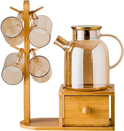 QGKWJP Set di pentole per Bevande in Vetro ambrato, bollitore Freddo, Tazza per bollitore Freddo con Grande capacità e Resistenza alle Alte Temperature