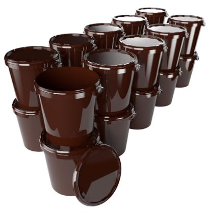 20 Eimer mit Deckel 30 Liter Made in Germany - lebensmittelecht, stabil, luftdicht - Vorratseimer für Aufbewahrung von Lebensmittel, Büromaterial, Kinderzimmer, Haushalt, Werkstatt, Gastronomie Braun