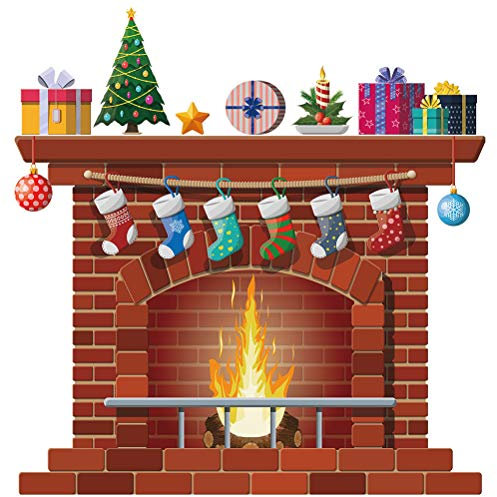 Calcomanías de Pared de Chimenea de Navidad, Papel Tapiz de Decoración de Dormitorio, Pegatina de Decoración del Hogar DIY, Calcomanías de Pared de Chimenea de Navidad (Colores