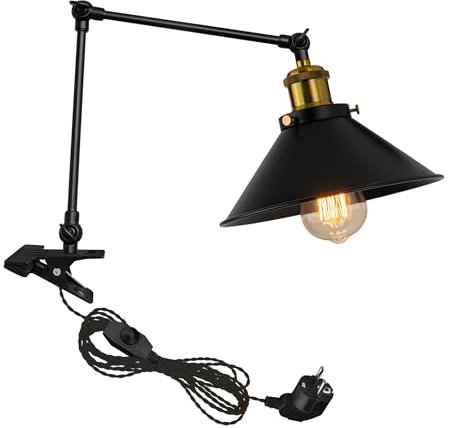 FSLiving Klemmleuchte, Leselampe mit 2,5 m Kabel, Nachttischlampe,Augenpflege Schreibtischlampe für Büro Heimgebrauch, E27 Lampenhalterung, Schwarz-1 Packung