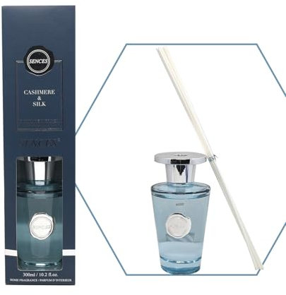 Sences Luxury Reed Diffuser 300ml - Scented with Cashmere & Silk, Long-Lasting Natural Aroma, Premium Essential Oils, Elegant Glass Bottle, Ideal for Home, Office, and Spa, Soft & Luxurious Fragrance