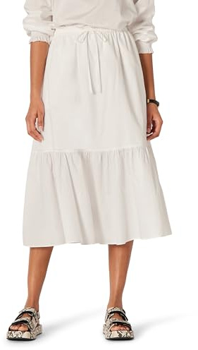 Amazon Essentials Jupe Mi-Longue Trapèze Étagée, Taille Mi-Haute, en Satin de Coton (Haut Vendu Séparément) Femme, Blanc, S
