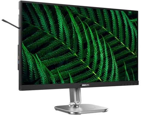 Philips 27B2G5200-27 Zoll Full HD Monitor, höhenverstellbar, Lautsprecher, Adaptive Sync (1920x1080, 75 Hz, 1x D-Sub, 1x HDMI 1.4, 1x DisplayPort 1.2, USB Hub) dunkel/grau