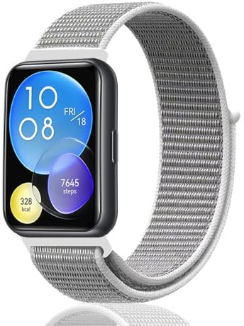 Lonkenn Bracelet Compatible avec Huawei Watch Fit, Bracelets Nylon, Bande De Remplacement Tressé Réglables, Bracelet en Nylon Souple de Remplacement pour Hommes Femmes-Blanc