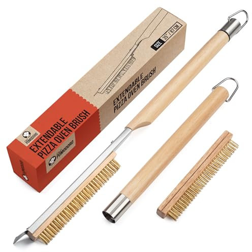Chef Pomodoro Brosse de four à pizza avec grattoir – Poignée réglable (55 cm à 87,7 cm), brosse à pierre à pizza, brosse de nettoyage pour four à pizza, accessoires de four à pizza d'extérieur pour