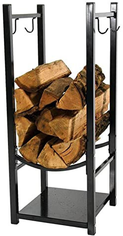 Kaminholzregal mit 2 Etagen und Haken zum Aufhängen, hoch, 82,8 cm, Kaminholzständer für drinnen und draußen, stapelbar, Winter, Kamin