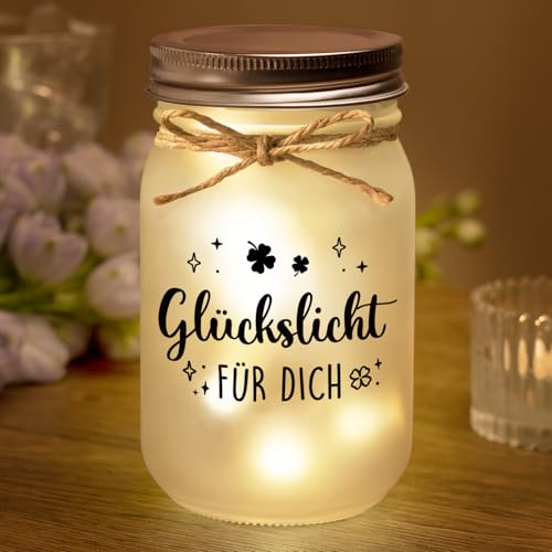 Juratar Glückslicht Geschenk für Freundin, Beste Freundin Geschenke - Mason Jar Nachtlichter mit Spruch Personalisiert Geburtstagsgeschenk für Frauen, Freundin, Schwester, Partnerin, Mama