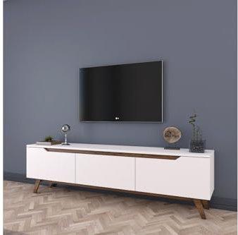 Meyvaser.com Ecommerce Company Mueble para TV Color Blanco y Nogal - Dimensiones 180x35x48,3 cm - Diseño Moderno para Salón y Estancia