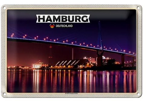 Hamburg Blechschild | Deutschland | Köhlbrandbrücke | Nachtansicht | 20 cm x 30 cm